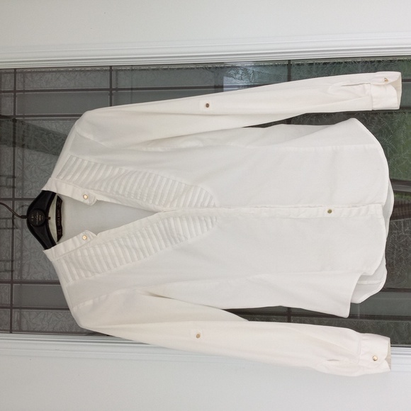 Zara Morocco Tops - ZaraBasic Morocco SizeM Long Sleeve Gold Accent + Concealed ButtonsWhite Blouse
